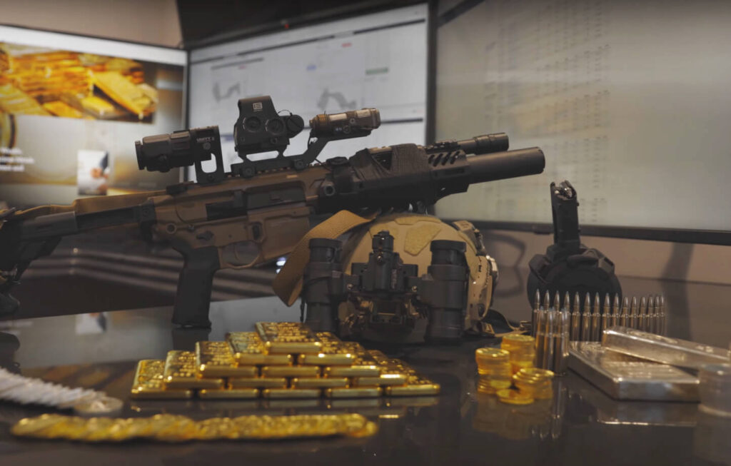 Legacy tactical rifle and ammo used to guard silver and gold bullion in secure storage